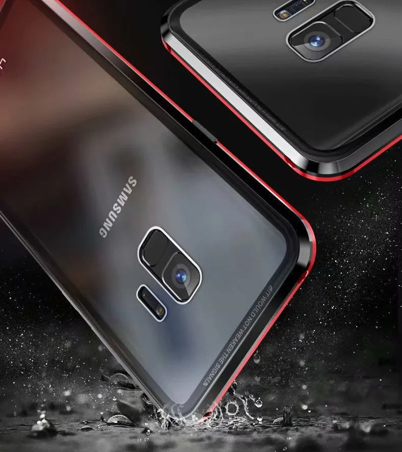 Black magnetic privacy phone case with clamshell design showing anti-peeping screen
