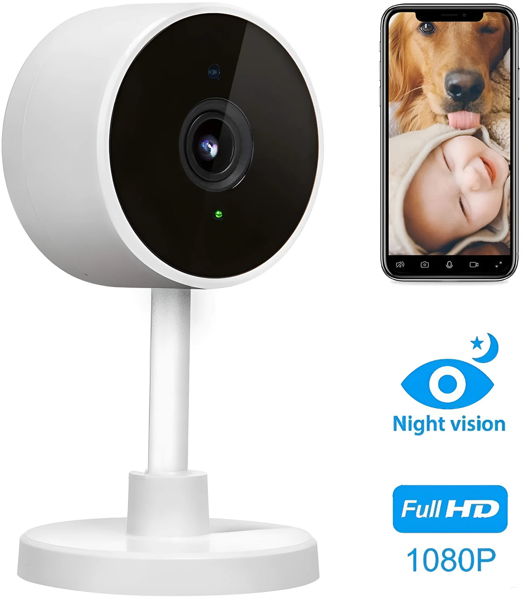 White FLASH FISH SKX10 gun-style WiFi security camera on a stand.