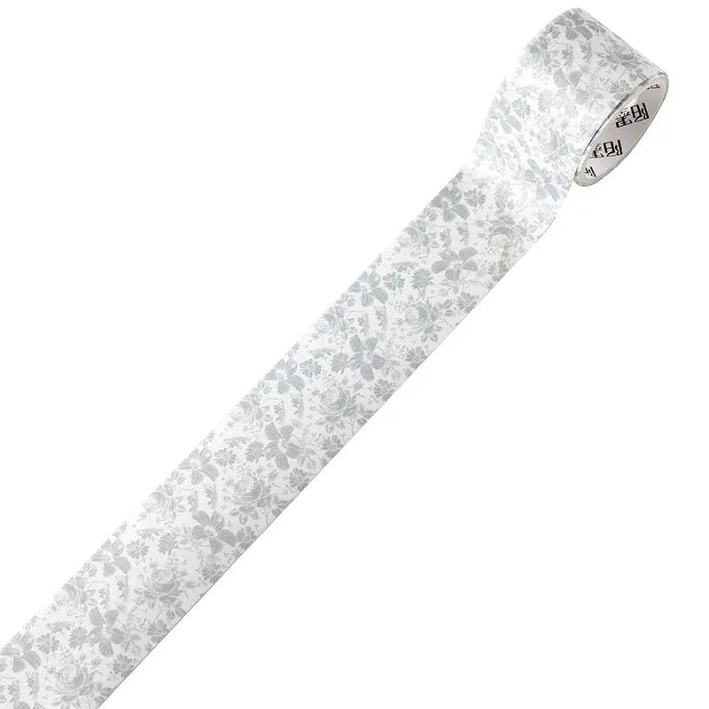 Roll of Japanese paper washi tape with vintage floral watercolour design showing width measurement