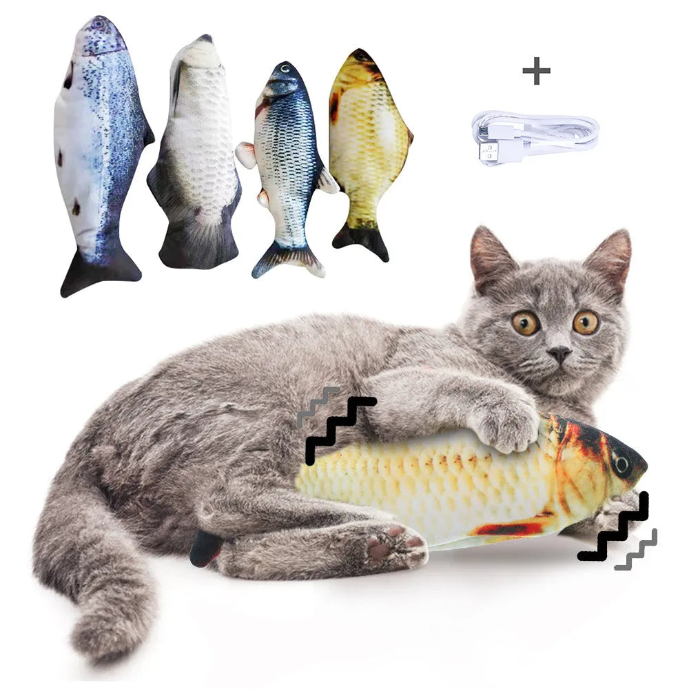 Electronic jumping fish cat toy without cat nip, 30cm multicolour design with USB cable