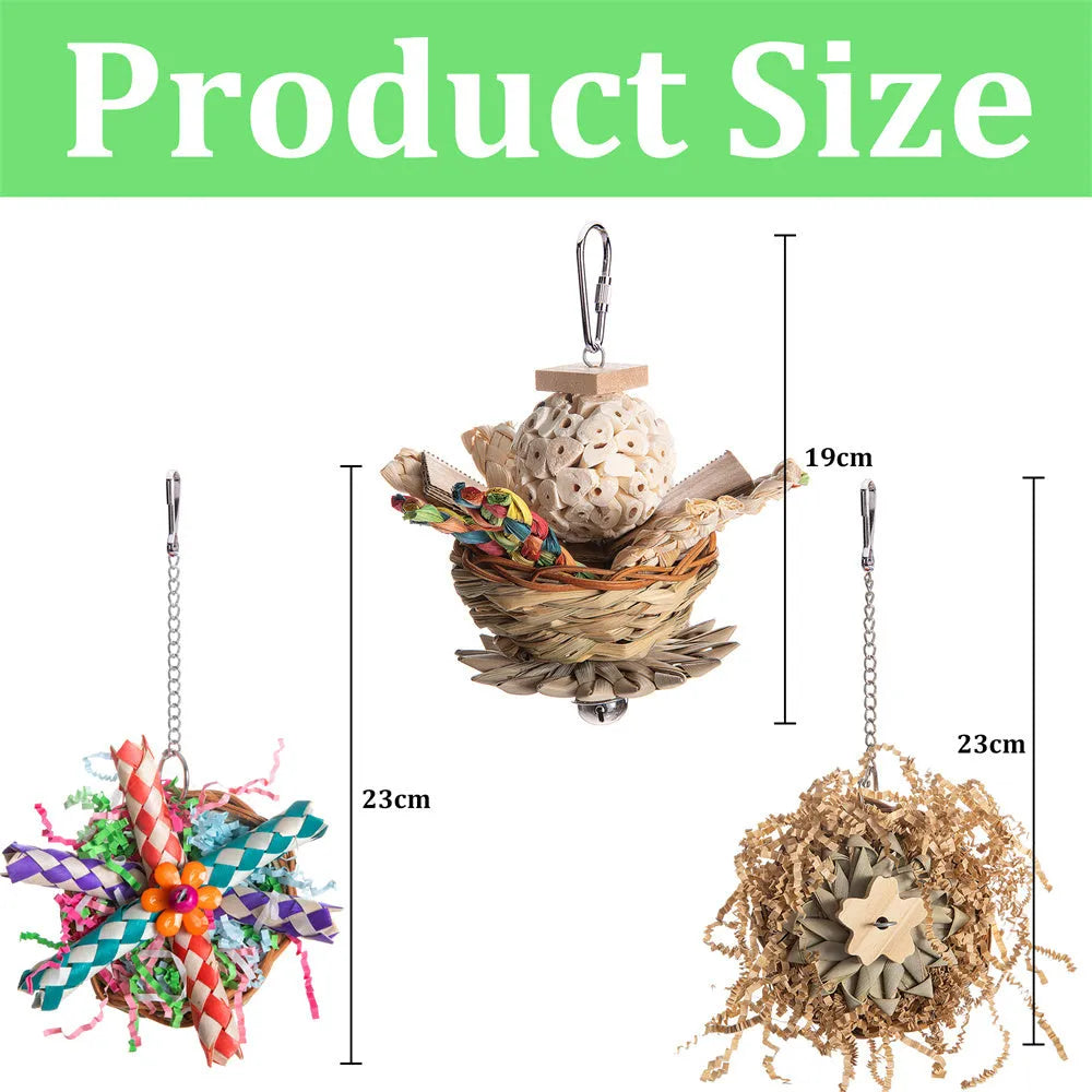 Parrot gnawing toy for beak exercise with weight option specifications