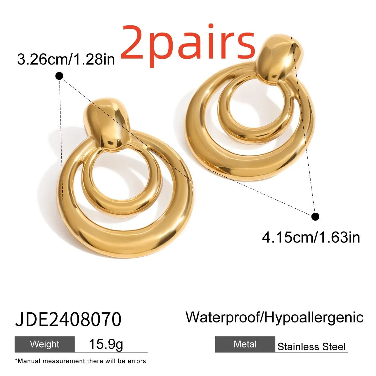 Round geometric double layer hollow stud earrings with 18K gold plating