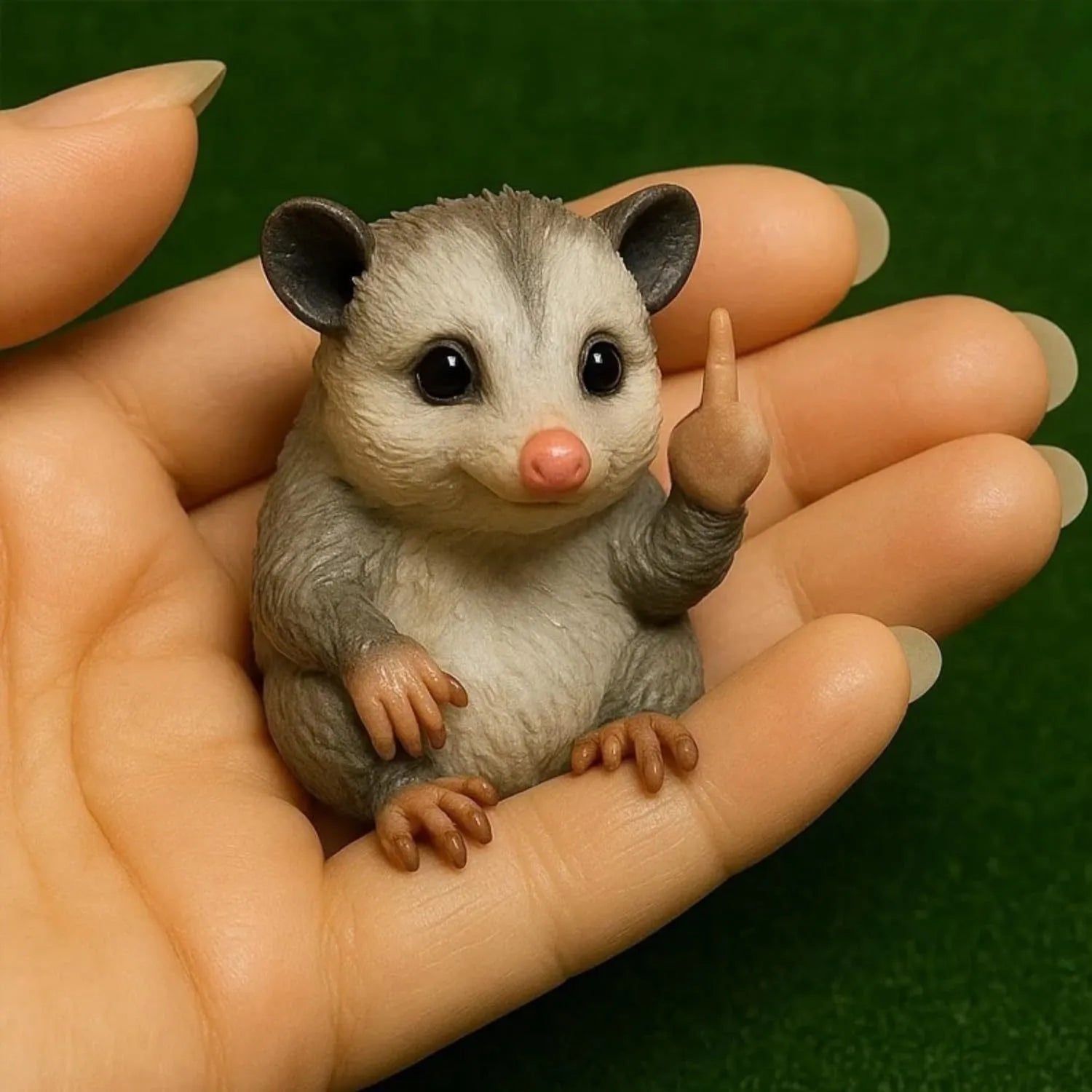 Mini resin animal doll making a middle finger gesture, available in cat, dog, elephant, frog, Highland cattle, mouse, and turtle styles.
