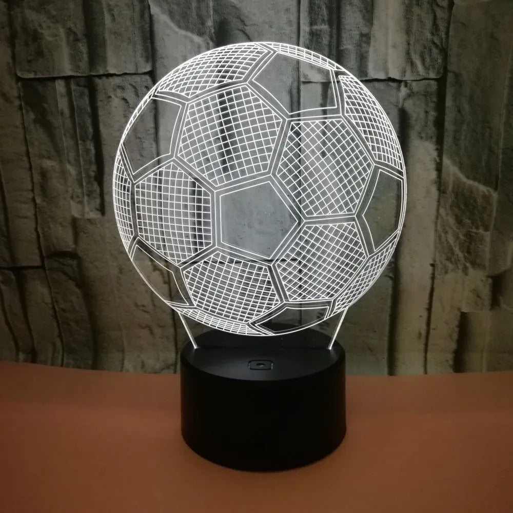 3D creative colour football night light with acrylic panel on ABS base, showing seven colour options.