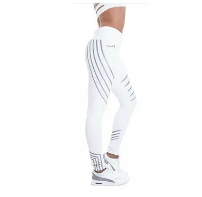 Women's black fitness leggings with glowing night print pattern, slim fit pencil pants style