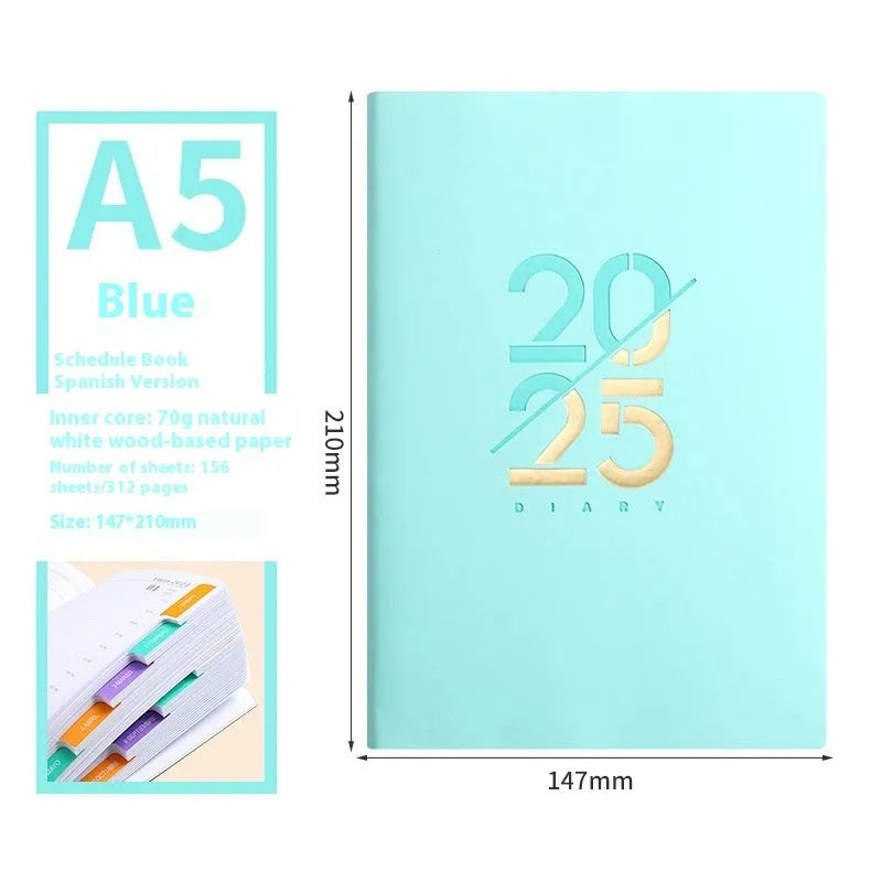 A5 soft faux leather daily schedule book open showing Dorian paper pages