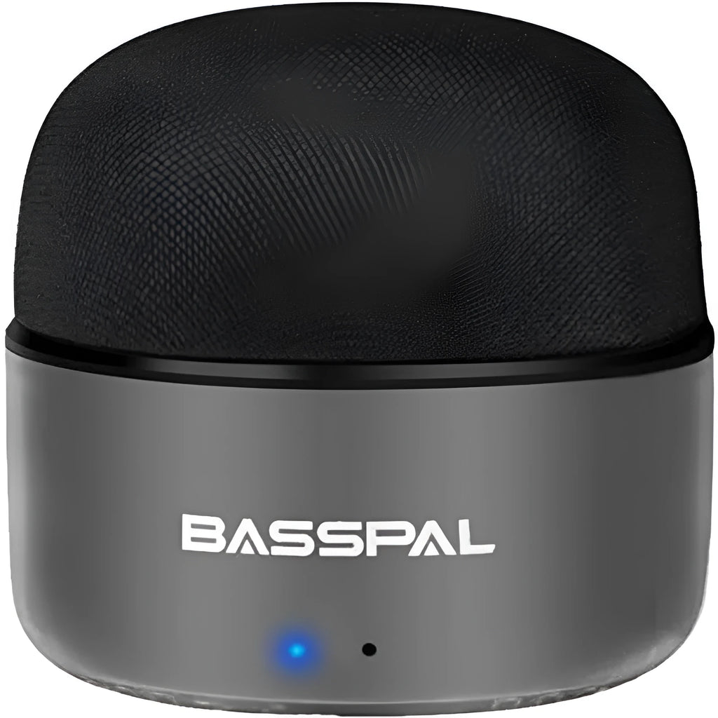 Black portable mini Bluetooth speaker with waterproof plastic casing and button controls