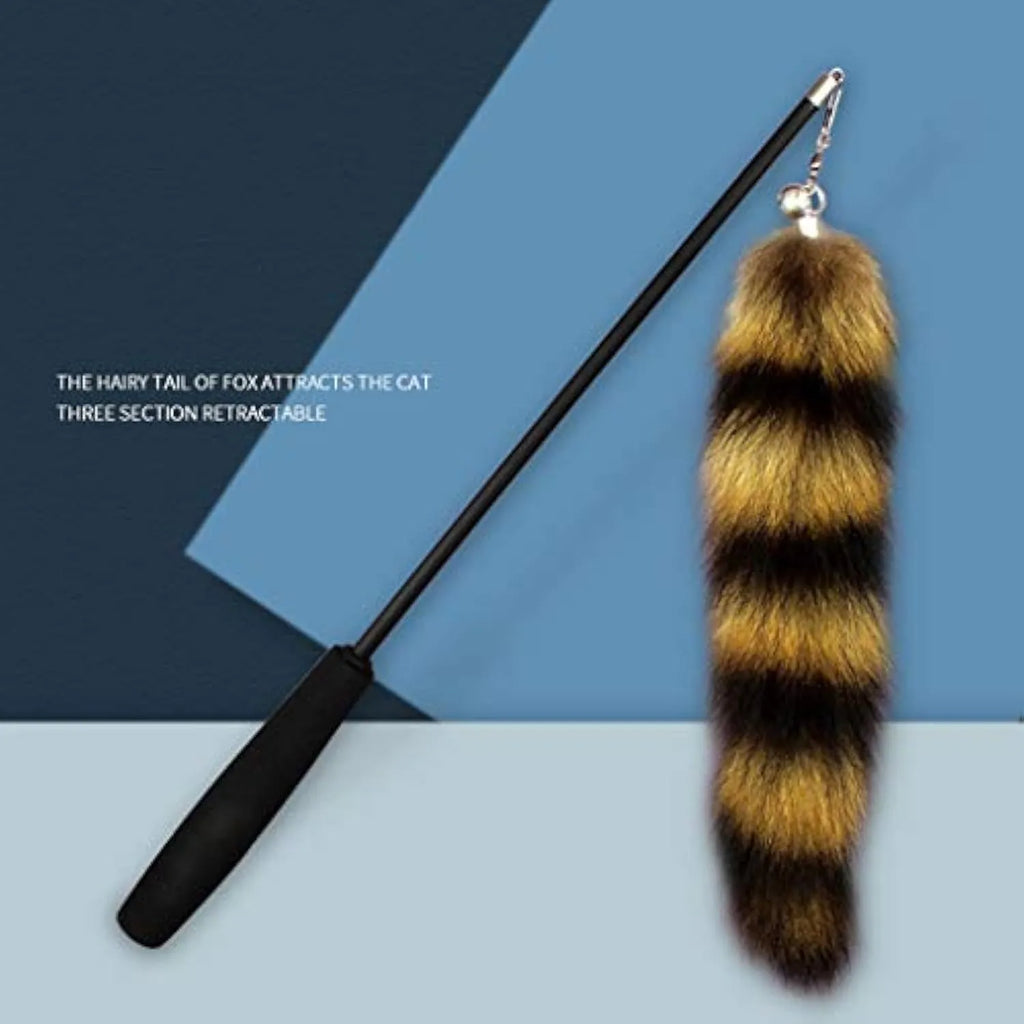 Black cat toy wand with elastic string for interactive play, 42 cm long.