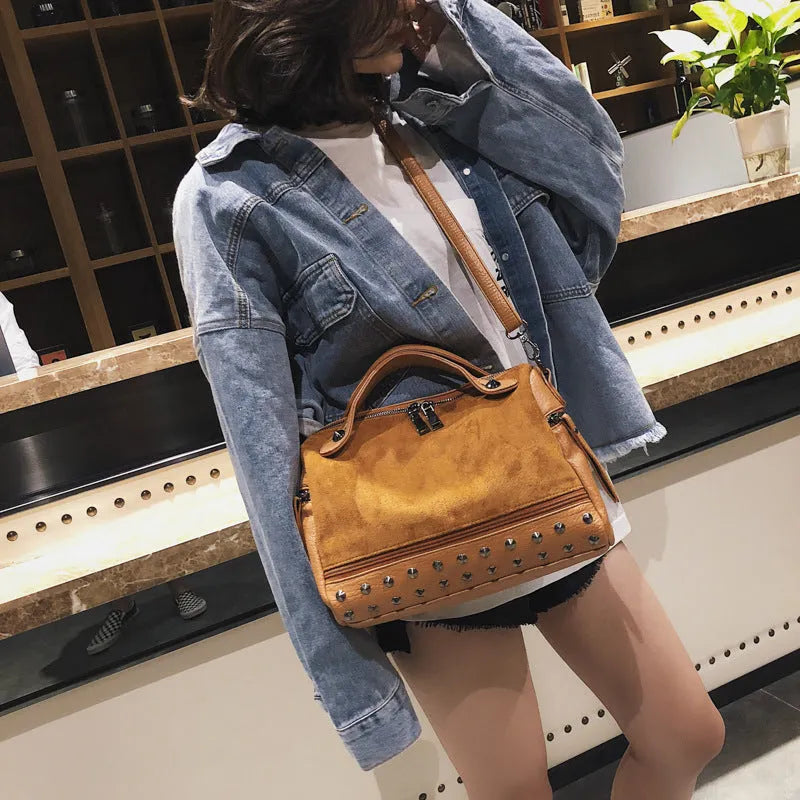 Soft PU women's casual tote shoulder bag in black, brown, or grey with a zip closure.