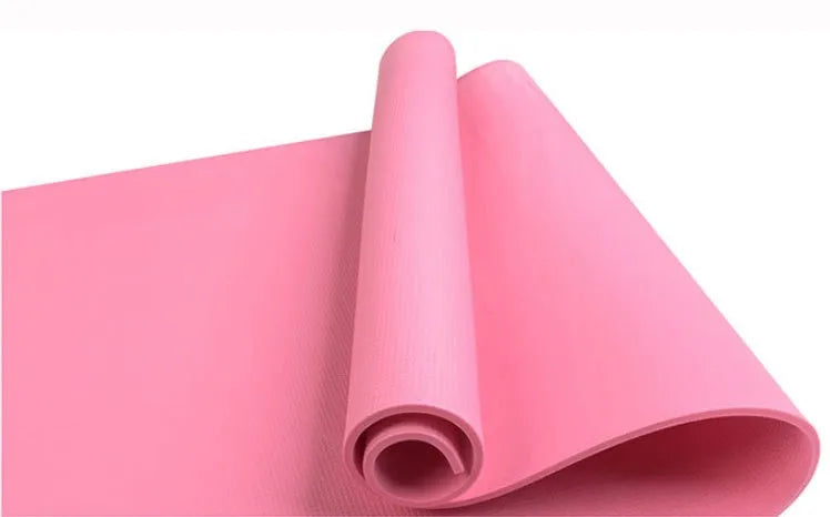 Red EVA fitness yoga mat showing its texture, with a 4mm thickness edge visible.