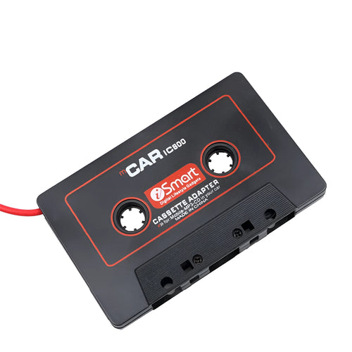 Black cassette adapter with 3.5mm audio jack for connecting MP3 players and mobile phones to car stereo cassette decks