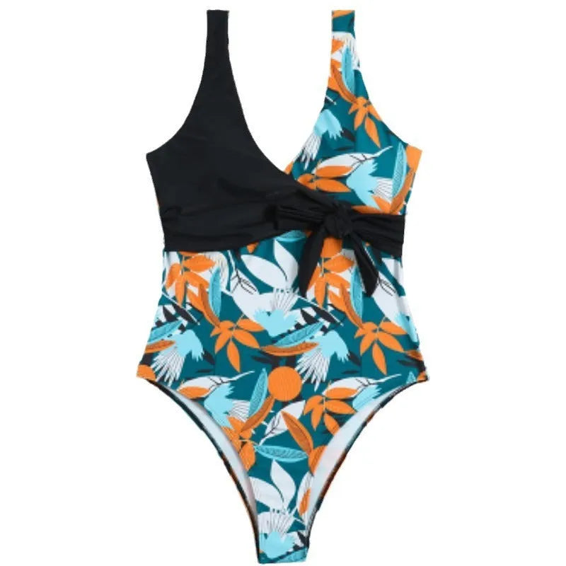 Women's high-waist printed one-piece bikini swimsuit in polyester fabric