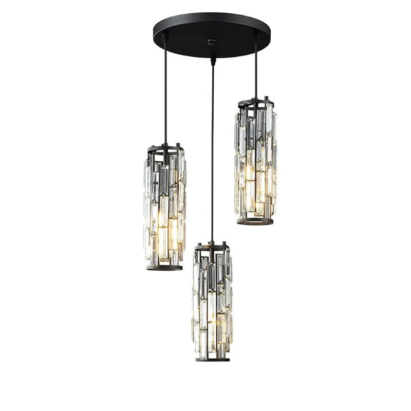 Single head industrial style crystal LED droplight pendant light in black finish.