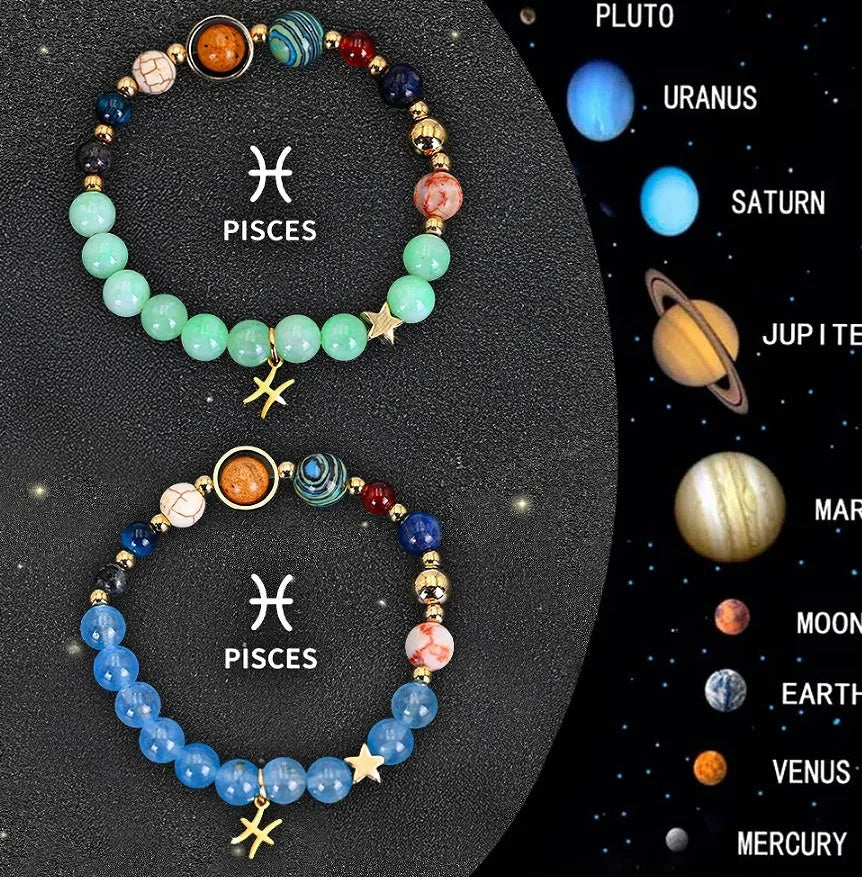 Natural stone beaded bracelets for twelve zodiac signs with adjustable thread closures