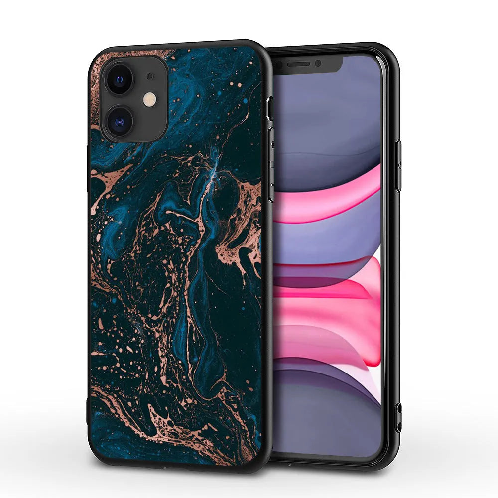 Slim marble pattern protective case for iPhone on a table