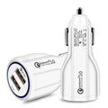 Quick Charge 3.0 dual USB car charger in black with LED indicator, mini size