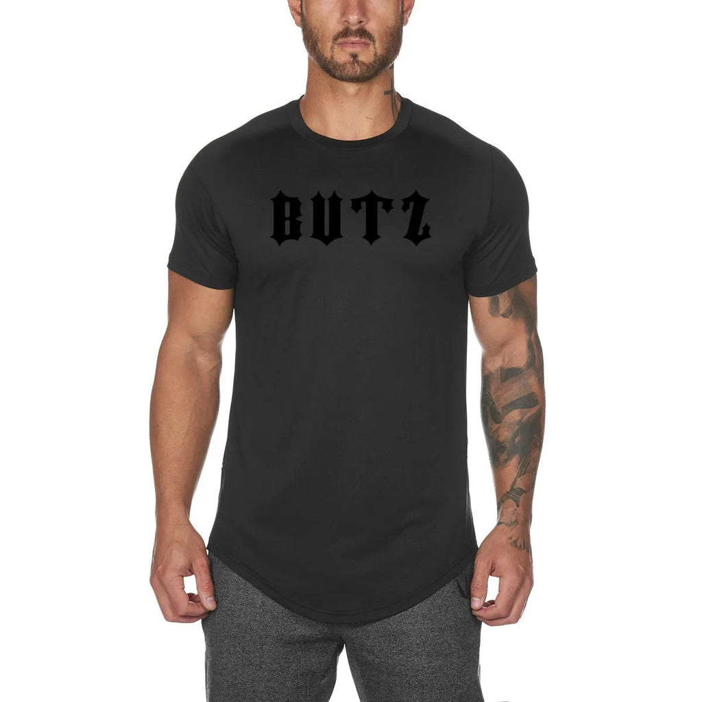 Men's plain gym shirt in cotton-spandex blend available in army green, black, and white colours with size options