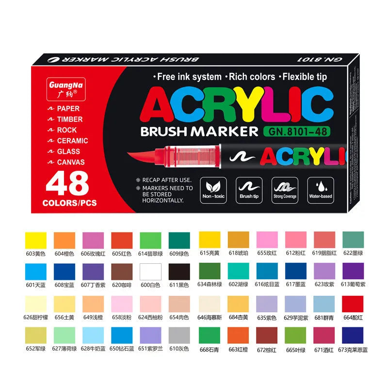 Set of straight liquid acrylic marker pens in multiple colours for art and graffiti