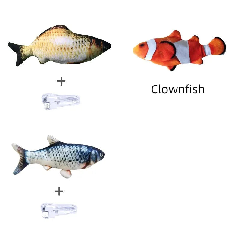 Electronic jumping fish cat toy without cat nip, 30cm multicolour design with USB cable