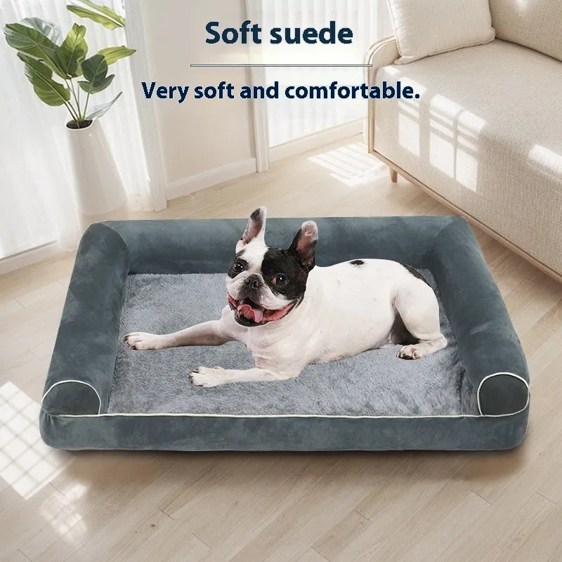 Square-shaped dog bed with sponge cushion, shown in a neutral colour like light grey or beige.