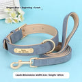 Double-layer leather dog collar and lead set in rose red, brown, or blue colours
