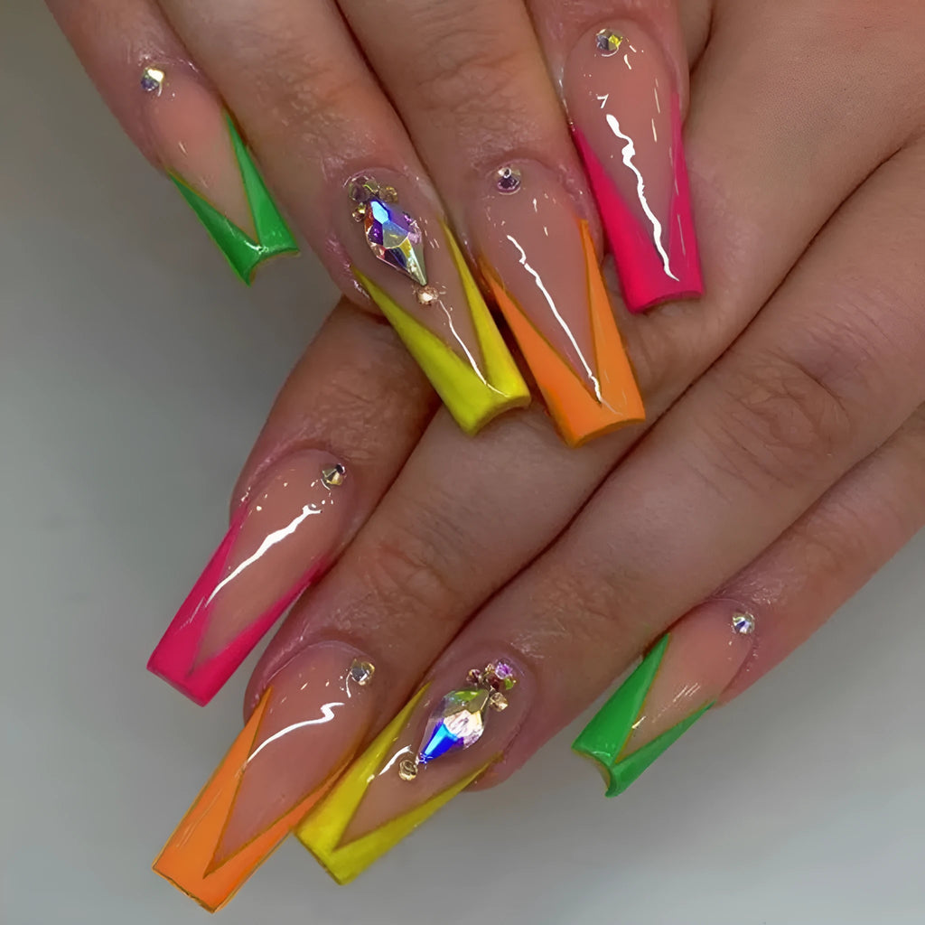 Detachable artificial nail tips with cartoon love cross heart pattern in diamond French colour BKS3037