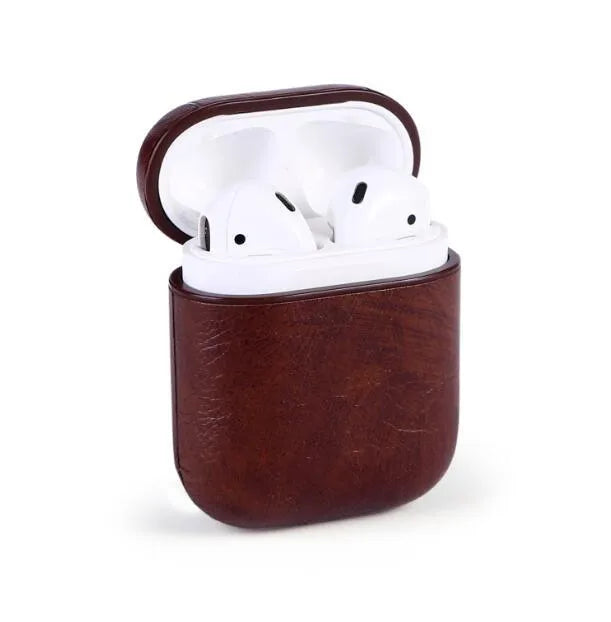 Genuine leather earphone case bag for Apple Airpods in black, brown, light brown, and red colours