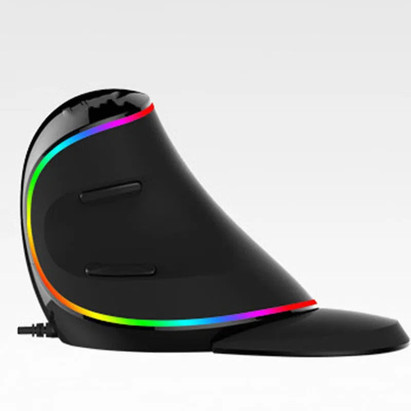 Symphony version vertical ergonomic wired computer mouse with USB cable and RGB lighting.