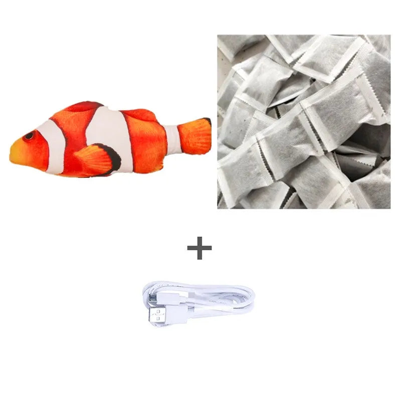 Electronic jumping fish cat toy without cat nip, 30cm multicolour design with USB cable
