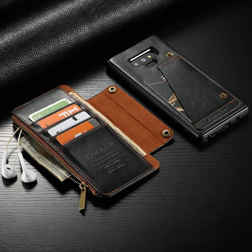 Black PU leather flip case for Samsung Galaxy Note9 phone showing magnetic closure