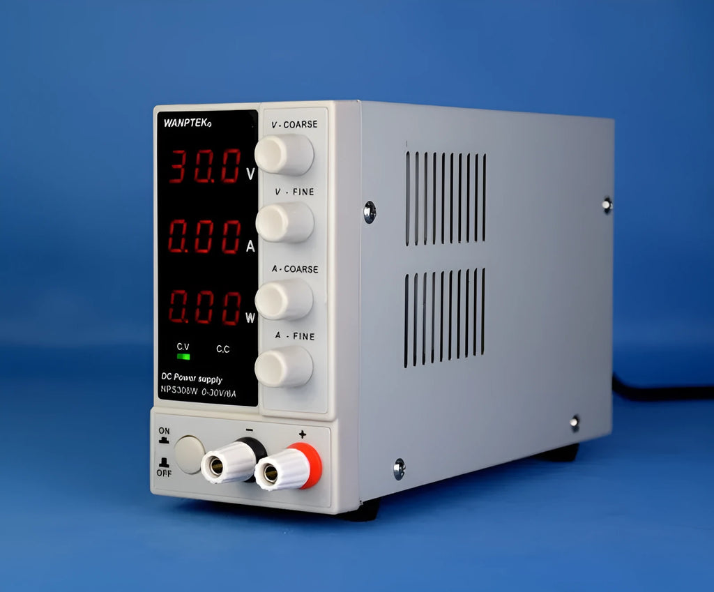 White S605W adjustable DC bench power supply with voltage and current controls for electronic testing