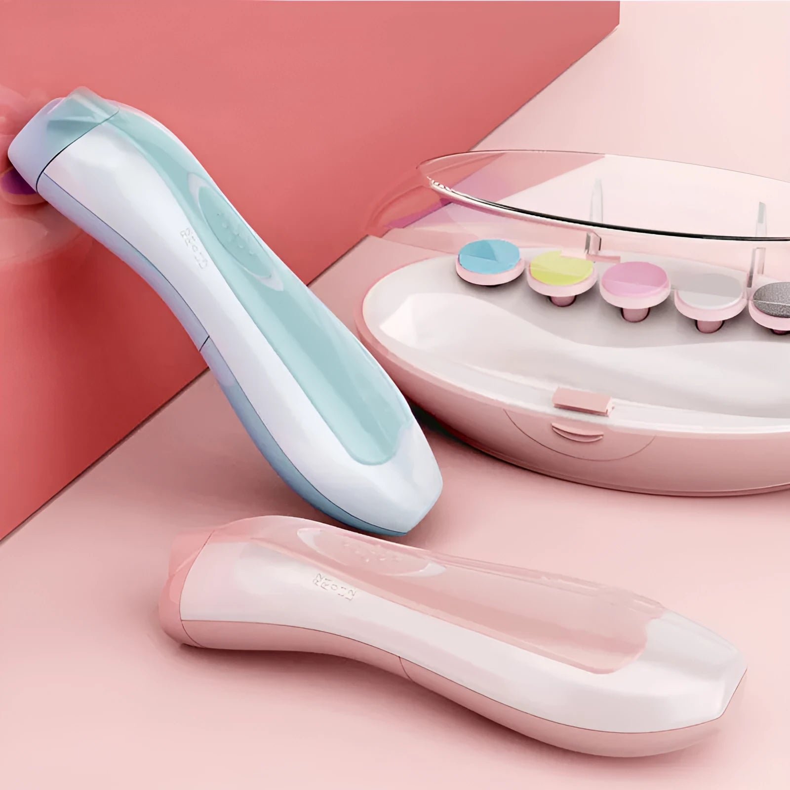 Ultra-quiet baby electric nail polisher manicure kit with night light in assorted colours.