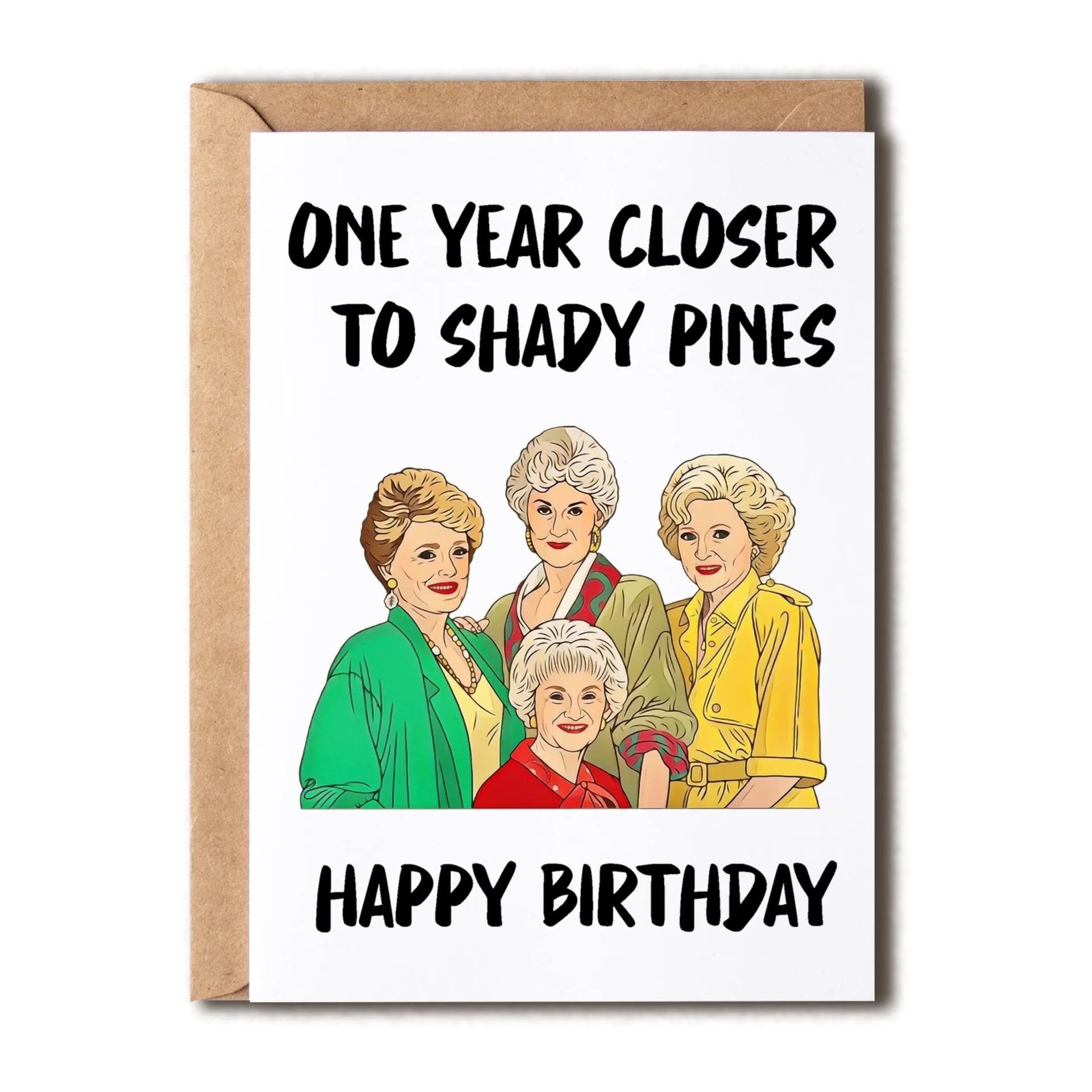 Simple printed paper birthday greeting card with a selection of coloured and kraft paper envelopes.