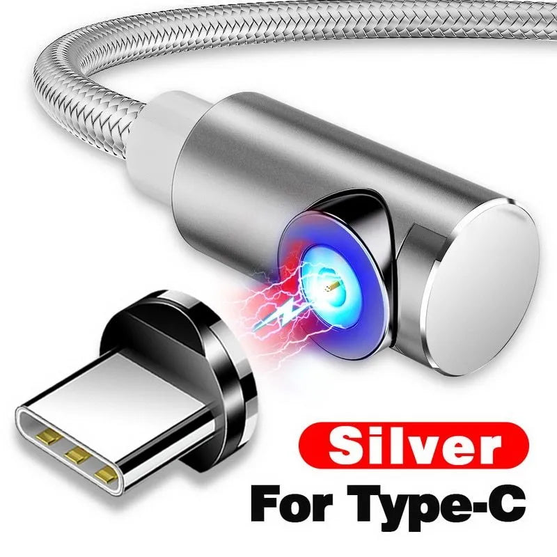 Magnetic charging cable with aluminium housing showing blind magnetic alignment and colour options