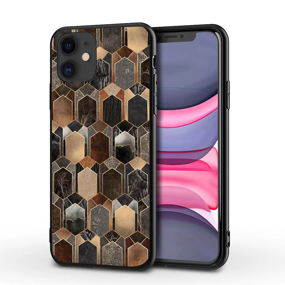 Slim marble pattern protective case for iPhone on a table