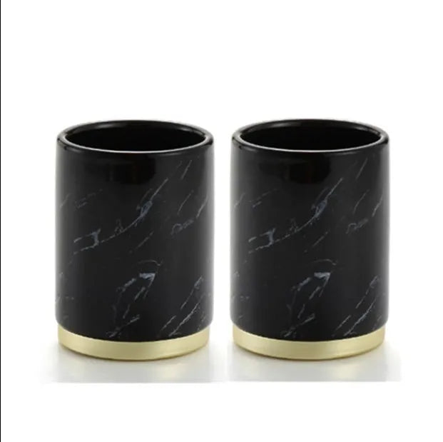 Ceramic bathroom set with bright glaze and applique in Phnom Penh ink and black