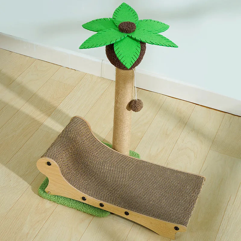 Wooden beach chair design cat climbing frame with chamfered columns and hemp mat