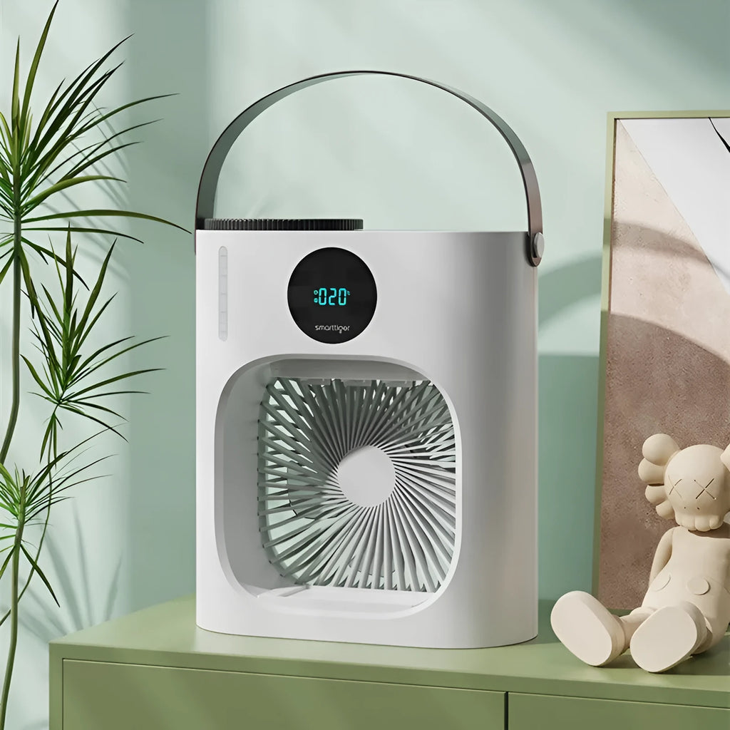 White USB refrigeration air conditioner fan with brushless motor and timing screen display