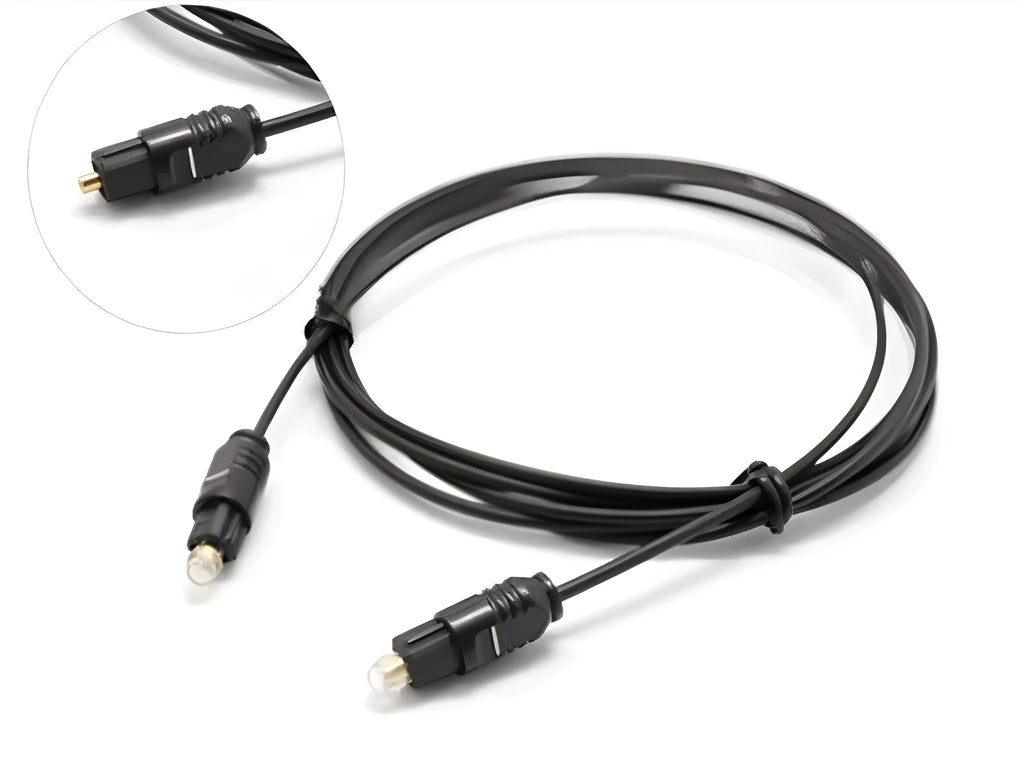 OD2.2 optical digital audio cable (TOSLINK) with square connector on a white background.