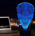 3D acrylic LED table lamp showing colour gradient with remote control and USB cable