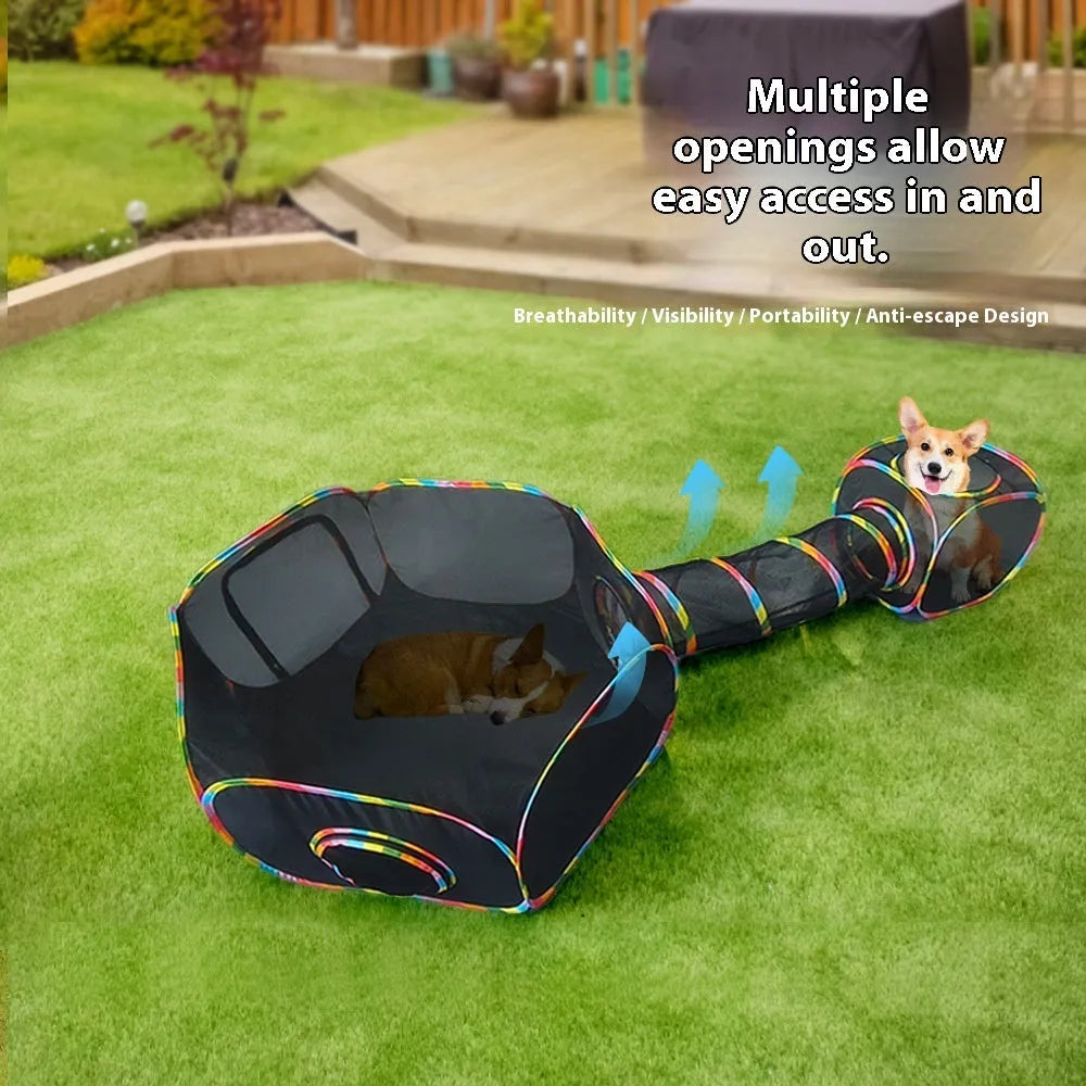 Foldable mesh cat roll cage pet playpen showing hexagonal style configuration