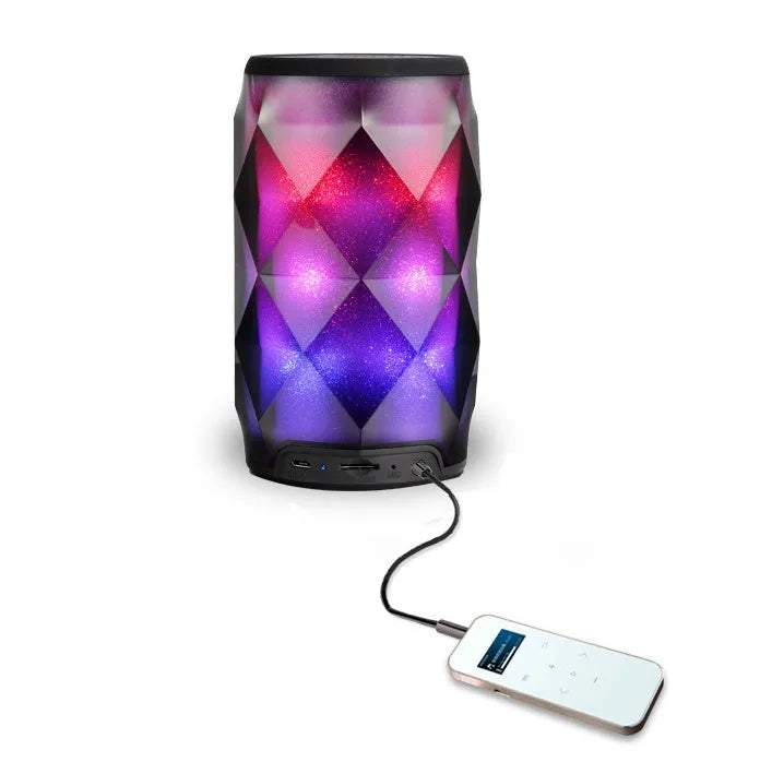 Black crystal diamond cut Coke can shaped Bluetooth lantern speaker with colourful LED starry sky lighting effect.