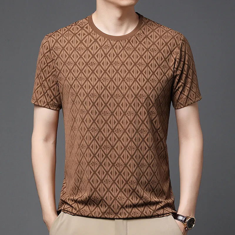 Men's black loose fit short sleeve T-shirt with round neck in Ice Silk antibacterial fabric