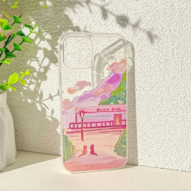 Soft silicone iPhone case featuring a two cat cartoon design on the back.