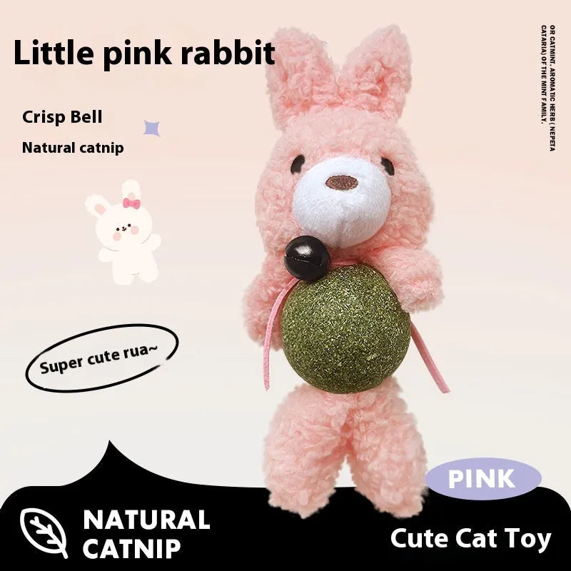 Plush catnip toy with animal doll, mint ball, and bell for cats