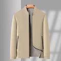 Men's double-sided stand collar casual windproof jacket in solid colour, loose fit, polyester fibre
