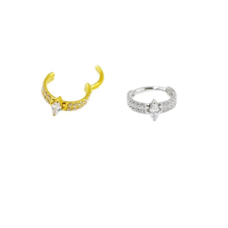 Heart-shaped titanium steel earrings with zircon stones in silver or gold colour