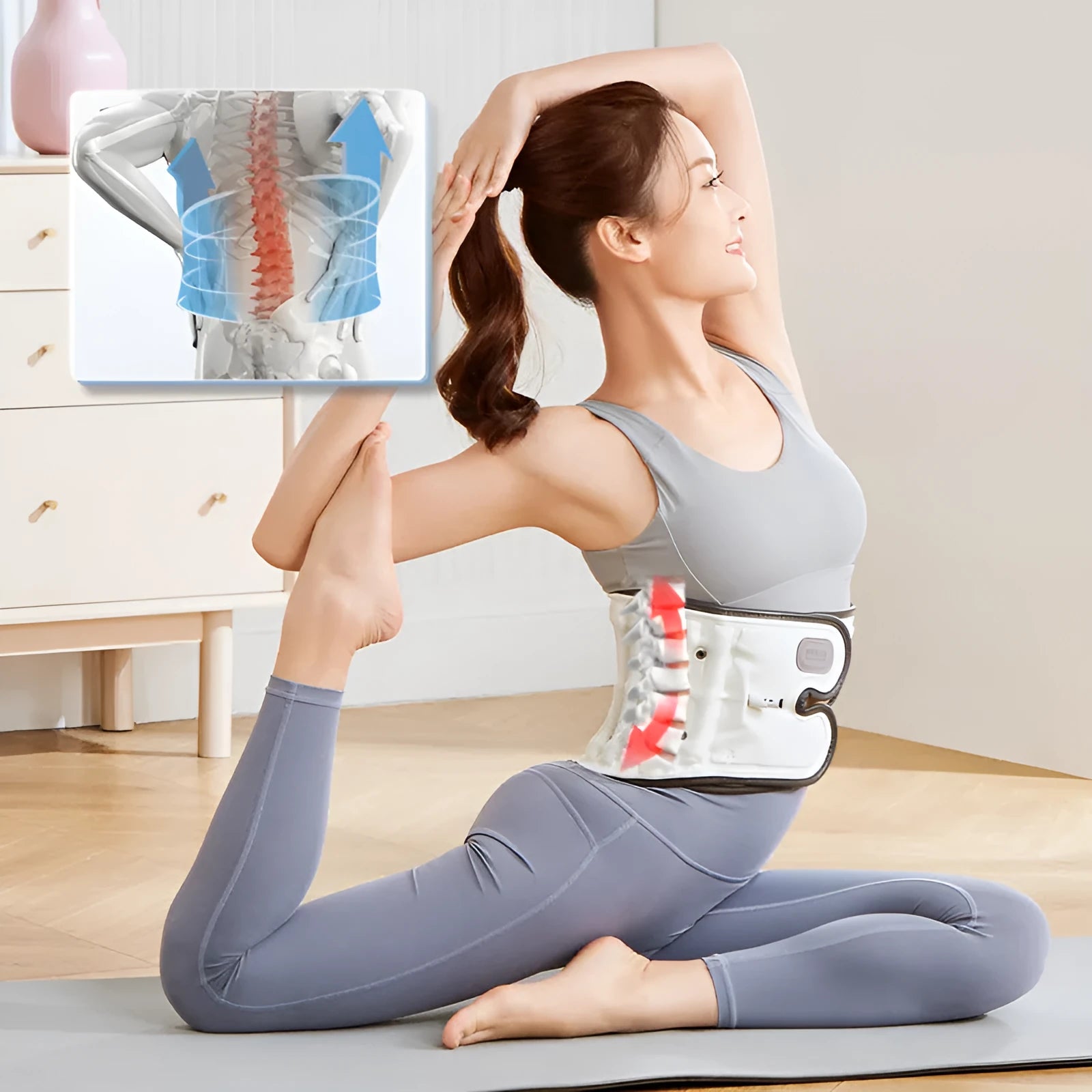 Automatic inflation lumbar support belt in PU material for disc correction