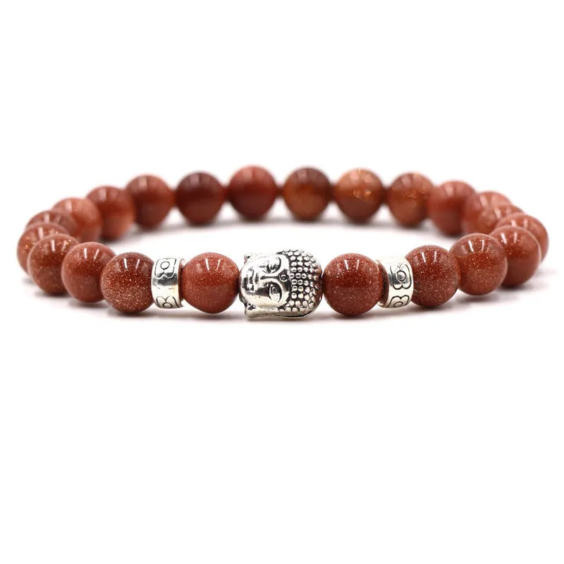 Natural stone stretch bracelet with tigereye, volcanic rock and turquoise beads on wrist