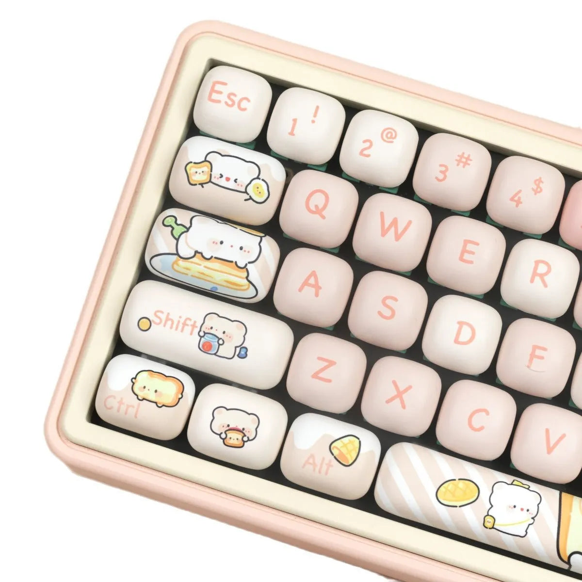 MOG Steamed Bread full set of PBT keycaps for mechanical keyboards, showing colourful sublimated bear design on keycaps.